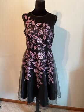 Decode 1.8 Illusion Mesh Tulle Floral Midi Dress Size 10 Wedding Guest Party Vtg